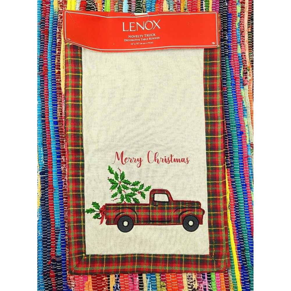 NEW LENOX Holiday Novelty Truck Table Runner 14x70' Christmas Farmhouse Cotton